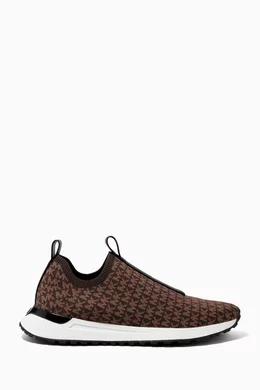 Buy Michael Kors Brown Miles Slip-on Sneakers in Logo Jacquard
