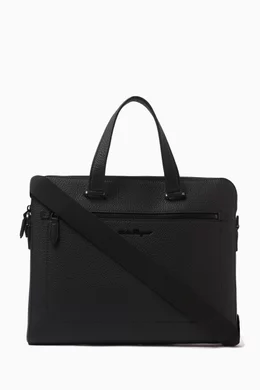 Buy Ferragamo Black Firenze Briefcase in Grained Leather for Men Online Ounass Kuwait