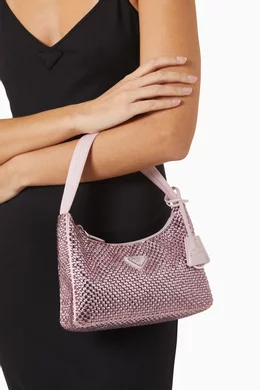 Buy Prada Pink Re-Edition 2000 Mini Hobo Bag in Crystal