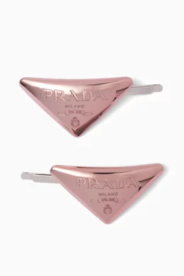 Buy Prada Pink Triangle Logo Hair Clip in Brass for Women Online