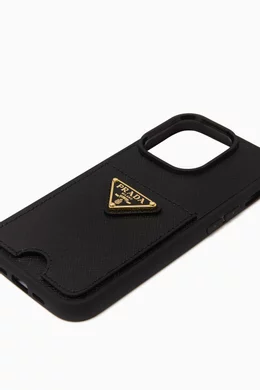 Buy Prada Black Logo iPhone 14 Pro Phone Case in Saffiano Leather