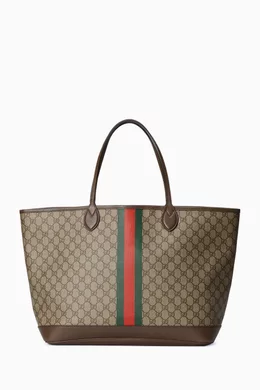 Large Ophidia Zip Web Tote Bag in GG Supreme Canvas