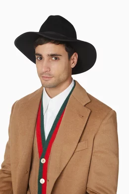 Buy Gucci Black Hat with Leather Belt in Rabbit Felt for Men