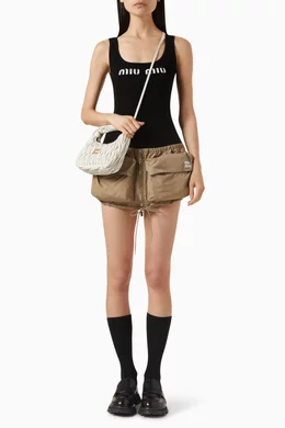 【Miu Miu】Zip-Up Mini Skirt Buy Miu Miu Brown Logo Zip-up Mini Skirt in Recycled