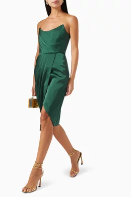 Buy Lavish Alice Green Draped Corset Midi Dress in Satin for Women Online |  Ounass Kuwait