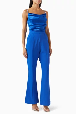 Buy Lavish Alice Blue Annabelle Diamante Cowl neck Jumpsuit in Satin for Women Online Ounass Kuwait