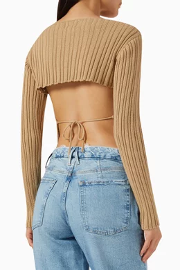 Buy ALOHAS Brown Honest Open-back Ribbed Top in Cotton-knit for