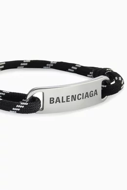 Buy Balenciaga Black Logo Plate Cord Bracelet in Brass & Cotton