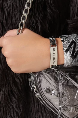 Buy Balenciaga Black Logo Plate Cord Bracelet in Brass & Cotton