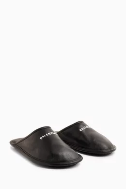 Buy Balenciaga Black Logo Home Slippers in Calf Leather for Men