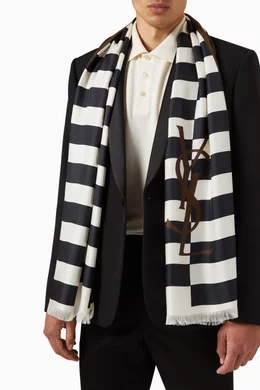 スカーフ Saint Laurent SS25 Cassandre Scarf (8212823Y009 9700) Buy SAINT LAURENT Black Monogram Cassandre Scarf in Silk