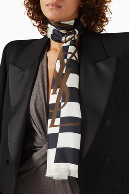スカーフ Saint Laurent Cassandre Scarf Large CASSANDRE scarf in wool jacquard, silk and cotton
