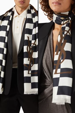 Buy SAINT LAURENT Black Monogram Cassandre Scarf in Silk