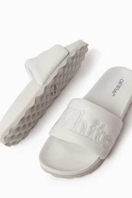 Buy Off-White Grey Bookish Logo Slides in Leather for Men Online