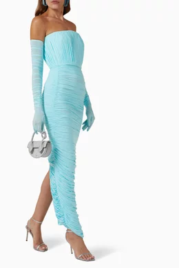 Buy Alex Perry Blue Padget Ruched Dress with Gloves in Chiffon for Women  Online | Ounass Kuwait