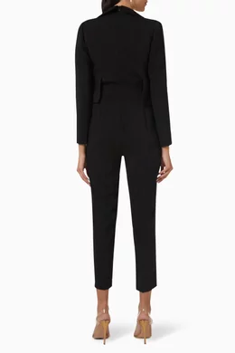 Buy Setre Black Blazer Cropped Jumpsuit in Lace Crepe for Women