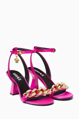 Buy Versace Gold Chain Embellished 70 Heel Sandals in Satin for