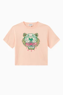 Buy KENZO KIDS Pink Embroidered Tiger T-shirt in Cotton for Girls
