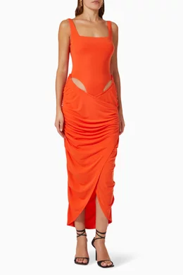 Buy Paris Georgia Orange Mariah Bodysuit Midi Dress in Jersey for Women  Online | Ounass Kuwait
