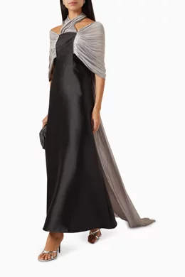 Buy Alize Black Pleated Cape Maxi Dress in Satin for Women Online | Ounass  Kuwait