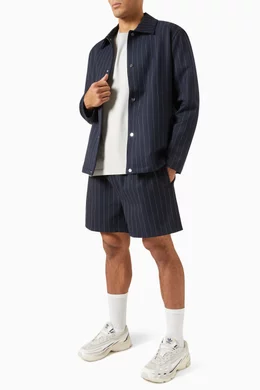 Buy Kith Blue Pinstripe Coaches Jacket in Double Knit for Men 