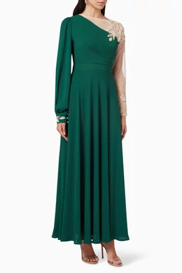 green emerald velvet dress Marseille Embossed Maxi Dress main image 1