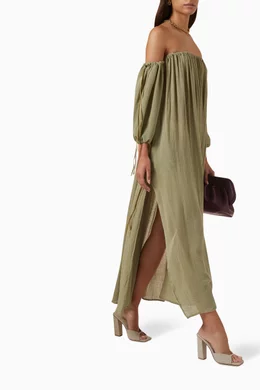 【CARAVANA】kikab オフショルダー cotton-gauze maxi ドレス Caravana Kikab Maxi Dress - Black - FINAL SALE – Soleil Blue