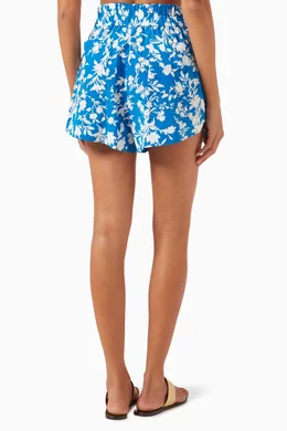 Buy Shona Joy Blue Laysan Curved-hem Shorts in Silk for Women