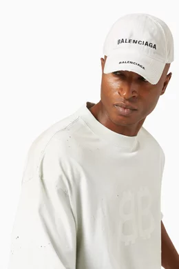 Buy Balenciaga White Double Logo Cap in Cotton Drill for
