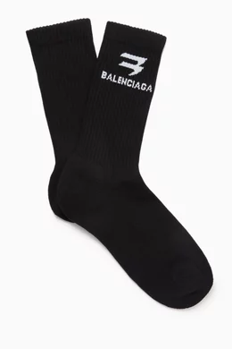 Buy Balenciaga Black Sporty B Tennis Socks in Cotton Blend for Men