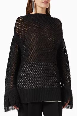 Buy 3.1 Phillip Lim Black Textured Fringe Oversized Sweater in Open Knit for Women Online Ounass Kuwait