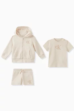 Buy Calvin Klein Grey Monogram Hoodie, Shorts T-Shirt Set in