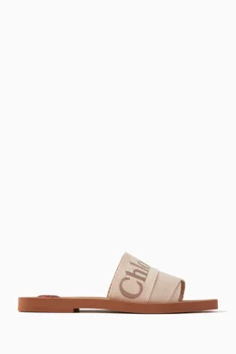【関税&送料込】Chloe' Woody Linen Flat Sandals Chloé Woody Linen Slides | Saks Fifth Avenue