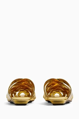 Buy Bottega Veneta Gold Alfie Slippers in Laminated Leather for