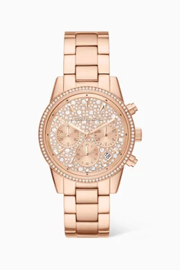 Buy Michael Kors Rose Gold Ritz Pavé Stainless Steel Watch, 37mm