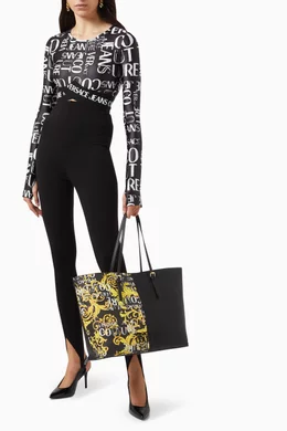 Buy Versace Jeans Couture Black Medium Half Barocco Print Tote Bag