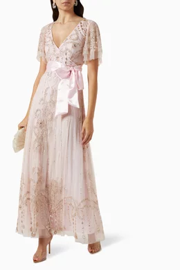 Buy Amelia Rose Pink Sequin-embellished Sash Maxi Dress in Tulle