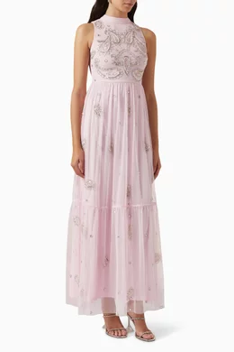 Buy Amelia Rose Pink Sequin-embellished Maxi Dress in Tulle for