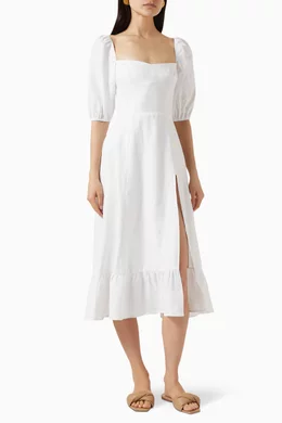 Buy Reformation White Belgium Midi Dress in Linen for Women Online | Ounass  Kuwait