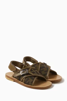 Buy Fendi Brown FF Slingback Sandals in Nappa Leather Fabric for Baby Girls Online Ounass Kuwait