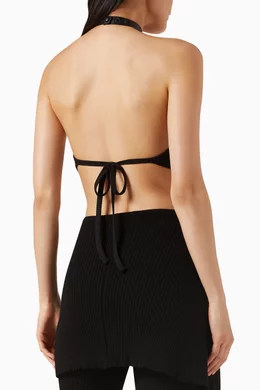 Buy Courreges Black Suspenders 90's Crop Top in Rib-knit for Women