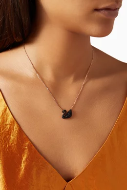 Buy Swarovski Black Iconic Swan Pendant in Rose-gold Plated Metal