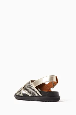 Buy Marni Multicolour Fussbett Sandals in Raffia Metallic - Main Image