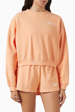 Buy Sporty Rich Orange Logo Detail Cropped Sweatshirt in Cotton