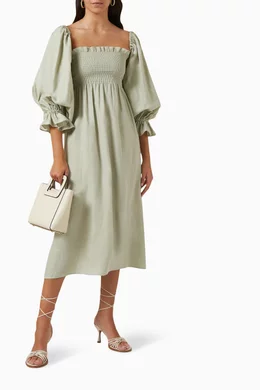 chinese dress ladies Atlanta Linen Dress with Rose Detail in Roses  Sleeper