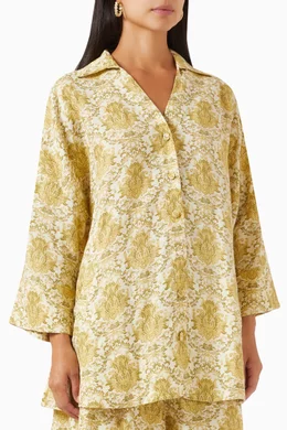 Buy Morton Mac Green Lora Printed Mini Shirtdress in Linen for Women Online  | Ounass Kuwait