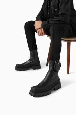 Buy Prada Black Monolith Boots in Calf Leather Rubber for Men