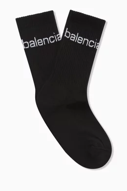 Buy Balenciaga Black Logo Crew Socks in Cotton-blend for Women - Main Image