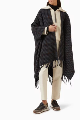 Buy Brunello Cucinelli Blue Fringed Cape Poncho in Alpaca