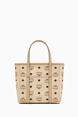 Buy MCM Neutral Aren Visetos Zip Shopper Tote Bag in Coated-canvas